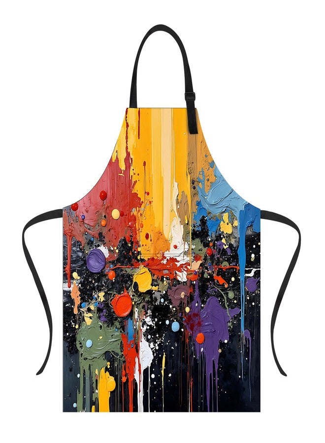THISFIND Abstract Paint Splash Apron with Two Pockets Adjustable for Women Men - Colorful Splatter Art Pattern for Painting, Pottery Studio, Artistic & Creative Kitchen - Image 1