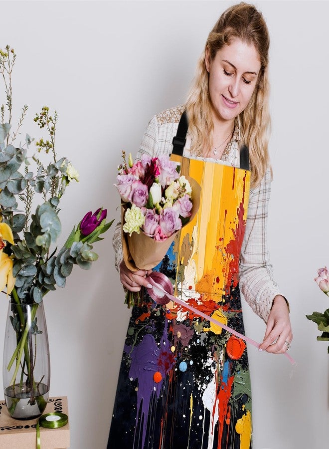 THISFIND Abstract Paint Splash Apron with Two Pockets Adjustable for Women Men - Colorful Splatter Art Pattern for Painting, Pottery Studio, Artistic & Creative Kitchen - Image 3