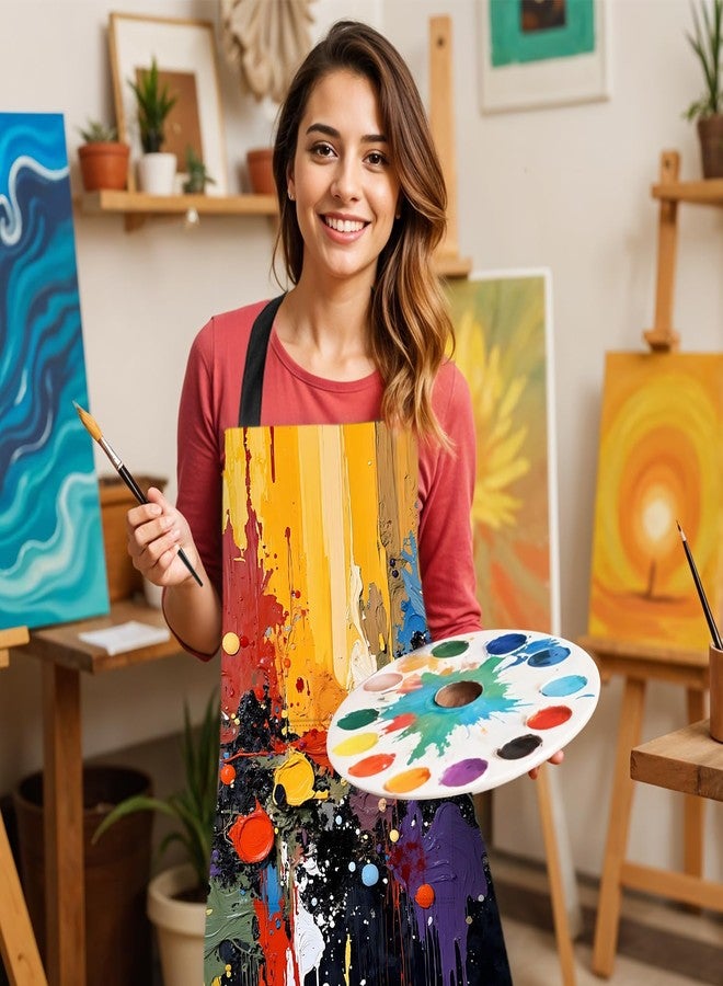 THISFIND Abstract Paint Splash Apron with Two Pockets Adjustable for Women Men - Colorful Splatter Art Pattern for Painting, Pottery Studio, Artistic & Creative Kitchen - Image 2