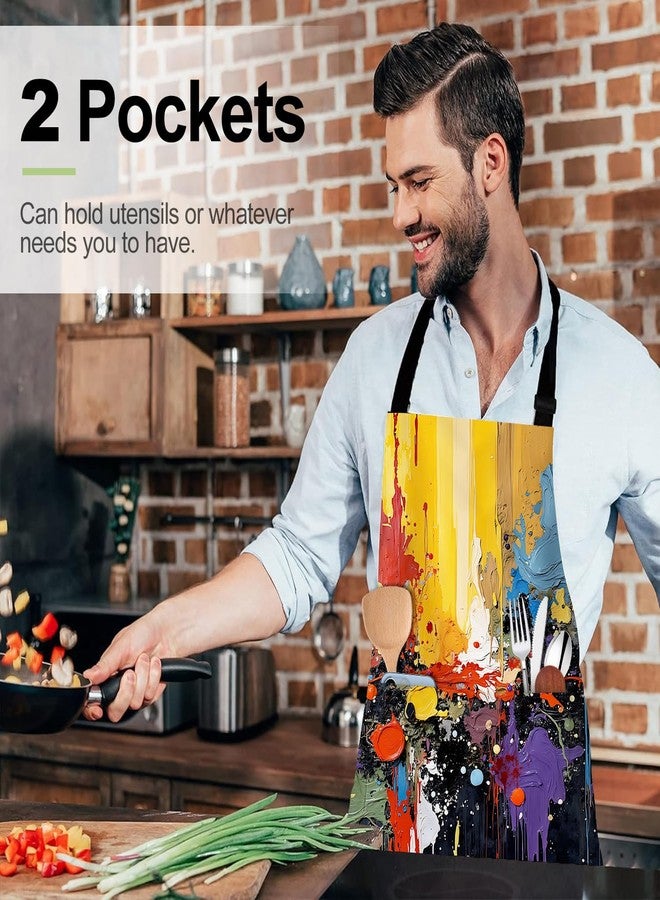 THISFIND Abstract Paint Splash Apron with Two Pockets Adjustable for Women Men - Colorful Splatter Art Pattern for Painting, Pottery Studio, Artistic & Creative Kitchen - Image 5