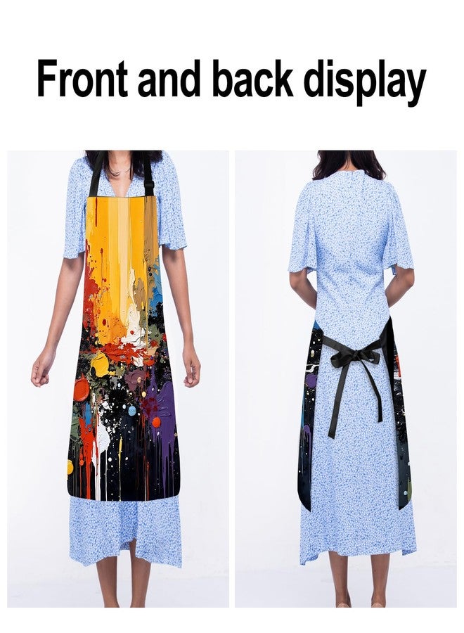 THISFIND Abstract Paint Splash Apron with Two Pockets Adjustable for Women Men - Colorful Splatter Art Pattern for Painting, Pottery Studio, Artistic & Creative Kitchen - Image 4