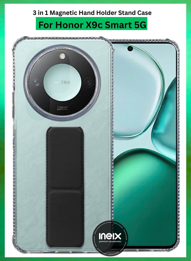إينيكس جراب حماية شفاف 3 في 1 مغناطيسي ذو مسند للهاتف هونور X9c سمرة 5G-شفاف/أسود - Image 1