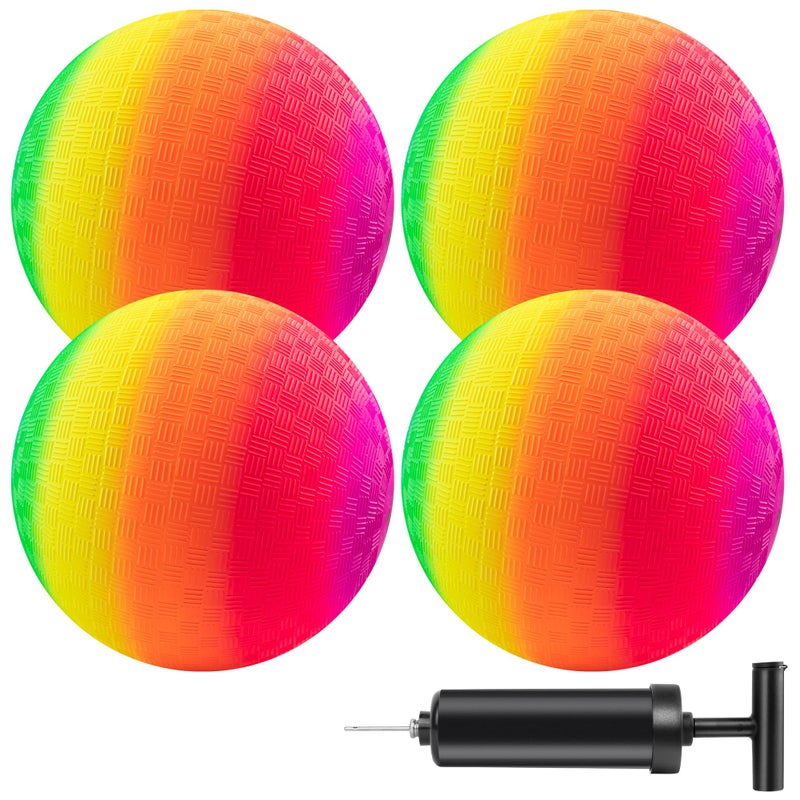 Micsoa Mic Playground Balls Kickballs 85 Inch Rainbow Playground Ball Set for Kids and Adults Dodgeball Kick Balls Handball for Indoor Outdoor Schoolyard Games with Hand Pump4 Pack