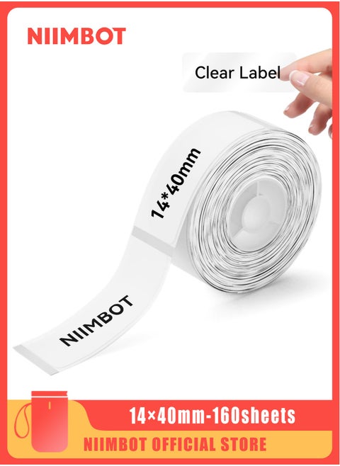 D11/D110/D101 Label Maker Tape Waterproof Transparent Thermal Label Paper Label Tape for Home Office Labeling Tape Replacement Barcode Printing 14*40mm, Clear
