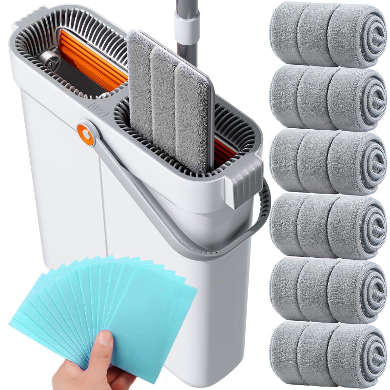 POPMOP Flat Mop and Bucket System - Mop and Bucket with Wringer Set for Home | Wet Dry Mop for Apartment, Tiny Home, Windows, Wall, Hardwood Floor, RV with 6 Reusable Microfiber Cloth - Image 1