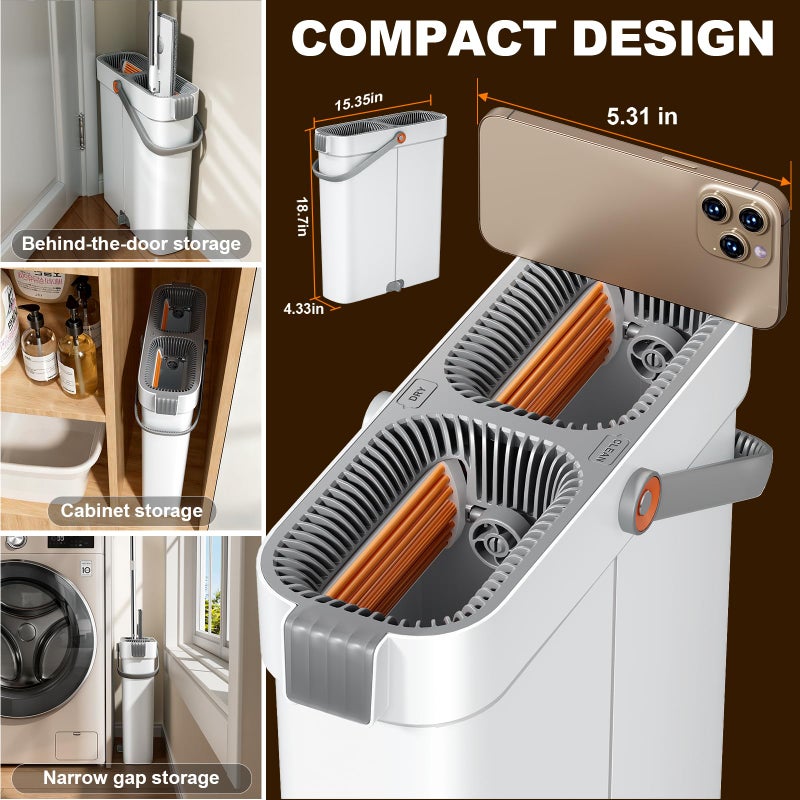 POPMOP Flat Mop and Bucket System - Mop and Bucket with Wringer Set for Home | Wet Dry Mop for Apartment, Tiny Home, Windows, Wall, Hardwood Floor, RV with 6 Reusable Microfiber Cloth - Image 3