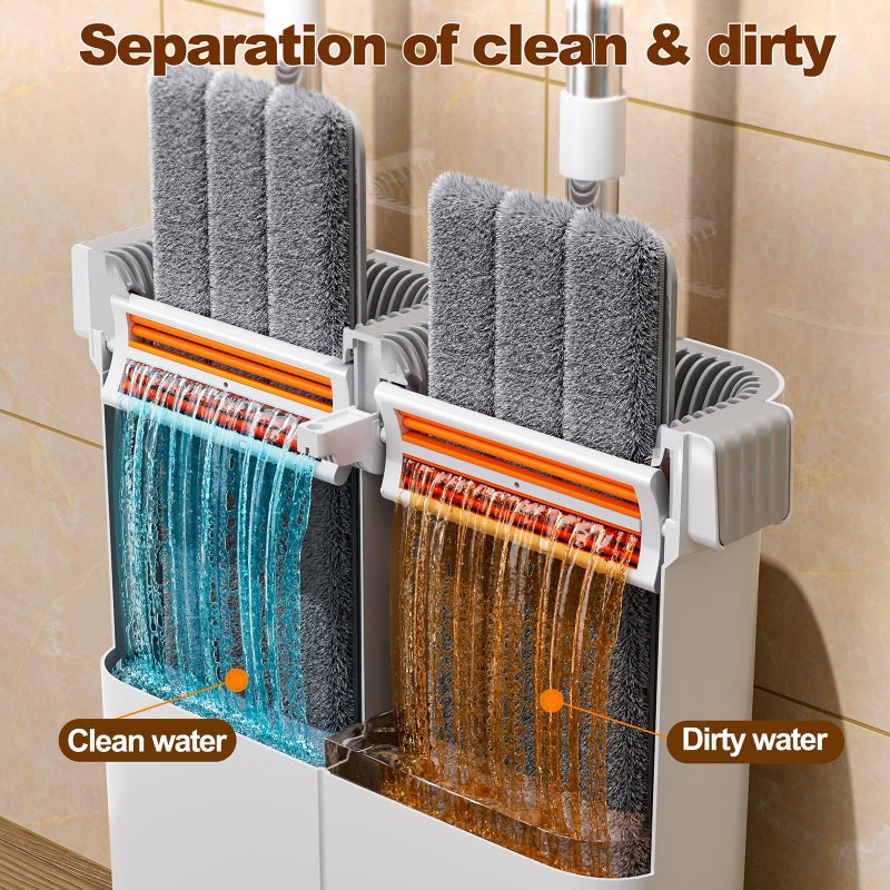 POPMOP Flat Mop and Bucket System - Mop and Bucket with Wringer Set for Home | Wet Dry Mop for Apartment, Tiny Home, Windows, Wall, Hardwood Floor, RV with 6 Reusable Microfiber Cloth - Image 2
