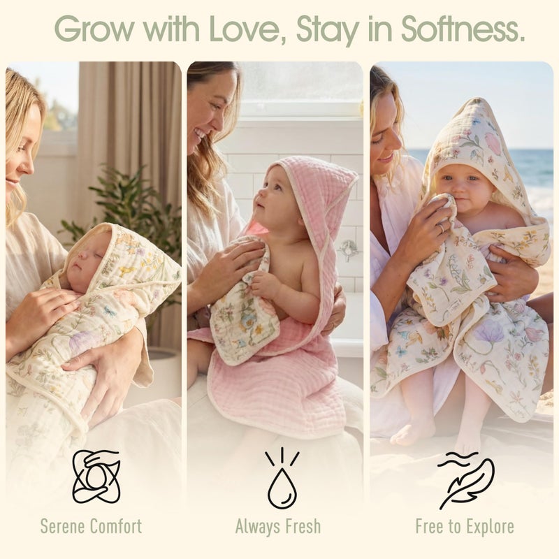 HardNok 4-Piece Ultra Soft Muslin Baby Towel Set - Ideal for Bath & Beach, (32x32 inches) - Image 4