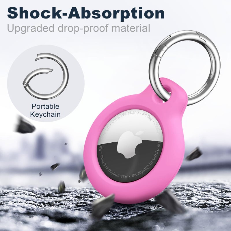MOLOSLEEVE Airtag Holder Air Tag Case with Keychain, Anti-Scratch Airtags Key Chain for Apple Air Tags, Airtag Accessories for GPS Item Finder Tracker, Pink - Image 5
