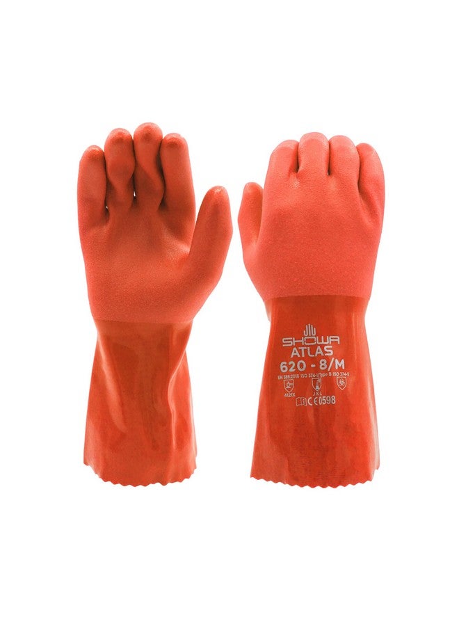 SHOWA Atlas 620 Double-Dipped PVC Chemical Resistant Safety Work Glove with Cotton Liner, 12" Length, Large (12 Pair) - Image 1