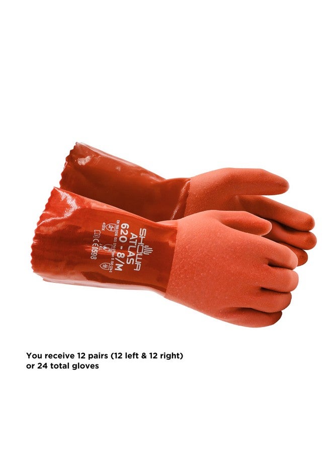 SHOWA Atlas 620 Double-Dipped PVC Chemical Resistant Safety Work Glove with Cotton Liner, 12" Length, Large (12 Pair) - Image 2