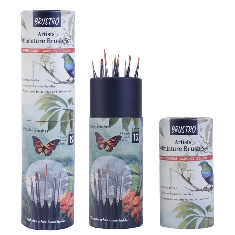 BRUSTRO Artists’ Miniature Precision Brushes - Set of 12 | Synthetic Bristles, Detail Fine Tip | Ideal for Watercolour, Acrylic, Gouache & Oil Colors, Art Painting Tools, Paint Brush Set. - Image 1