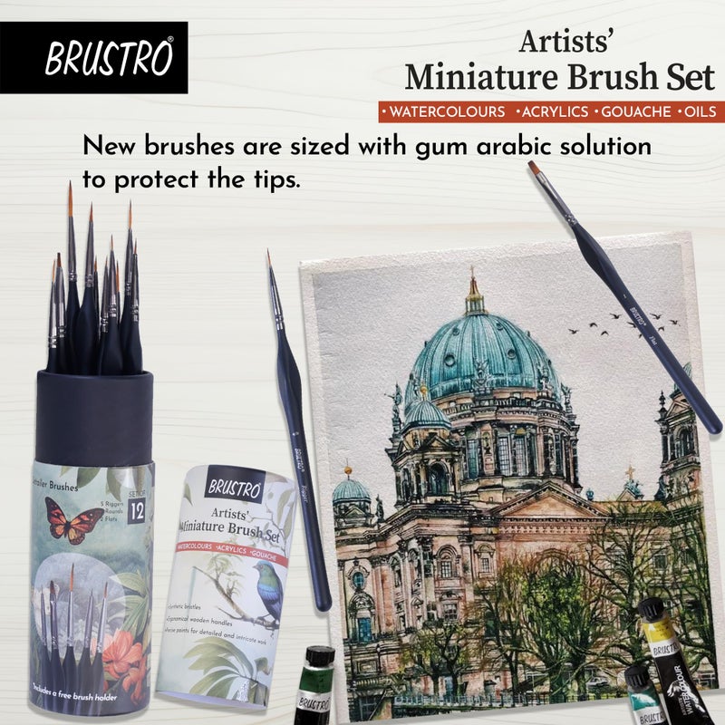 BRUSTRO Artists’ Miniature Precision Brushes - Set of 12 | Synthetic Bristles, Detail Fine Tip | Ideal for Watercolour, Acrylic, Gouache & Oil Colors, Art Painting Tools, Paint Brush Set. - Image 2