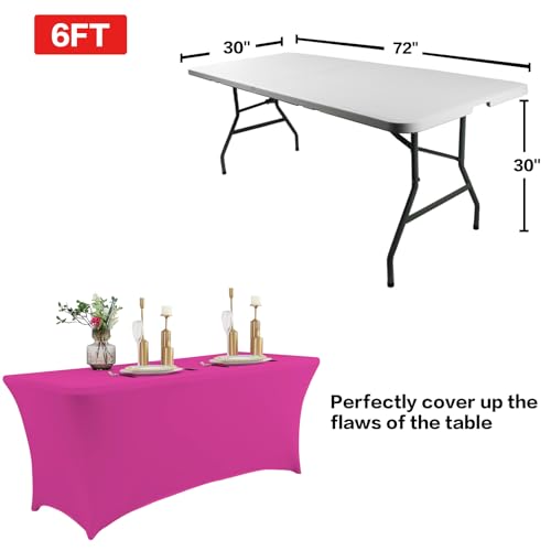 IVAPUPU 2 Pack 6FT Table Cloth for Rectangular Fitted Events Stretch Fuchsia Table Covers Washable Cover Spandex Tablecloth Protector for Party, Wedding, Cocktail, Banquet, Festival - Image 3