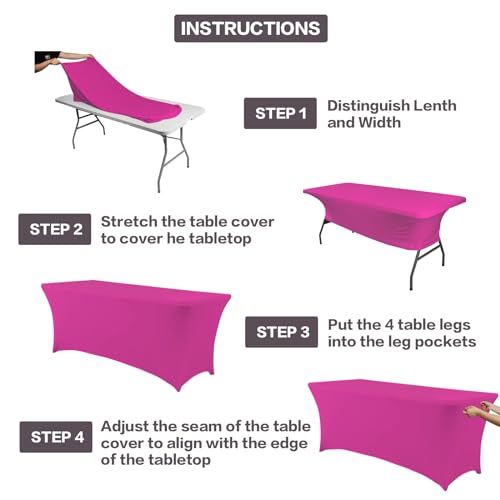IVAPUPU 2 Pack 6FT Table Cloth for Rectangular Fitted Events Stretch Fuchsia Table Covers Washable Cover Spandex Tablecloth Protector for Party, Wedding, Cocktail, Banquet, Festival - Image 4