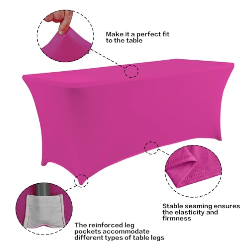 IVAPUPU 2 Pack 6FT Table Cloth for Rectangular Fitted Events Stretch Fuchsia Table Covers Washable Cover Spandex Tablecloth Protector for Party, Wedding, Cocktail, Banquet, Festival - Image 2