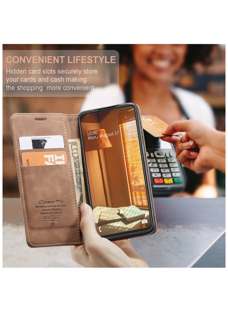 جراب هاتف متوافق مع سامسونج جالاكسي ام 31 / ام 21 اس ، واقي من الجلد مقاوم للخدش ، وفتحات للبطاقات ، وجيب نقود ، بني - Image 5
