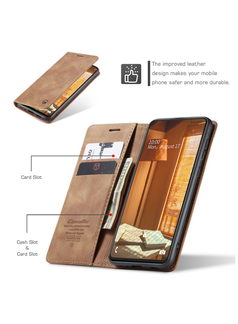 جراب هاتف متوافق مع سامسونج جالاكسي ام 31 / ام 21 اس ، واقي من الجلد مقاوم للخدش ، وفتحات للبطاقات ، وجيب نقود ، بني - Image 2