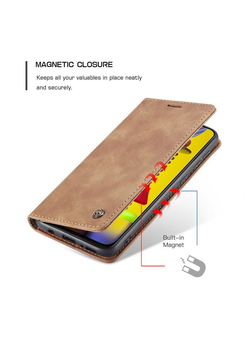 جراب هاتف متوافق مع سامسونج جالاكسي ام 31 / ام 21 اس ، واقي من الجلد مقاوم للخدش ، وفتحات للبطاقات ، وجيب نقود ، بني - Image 3