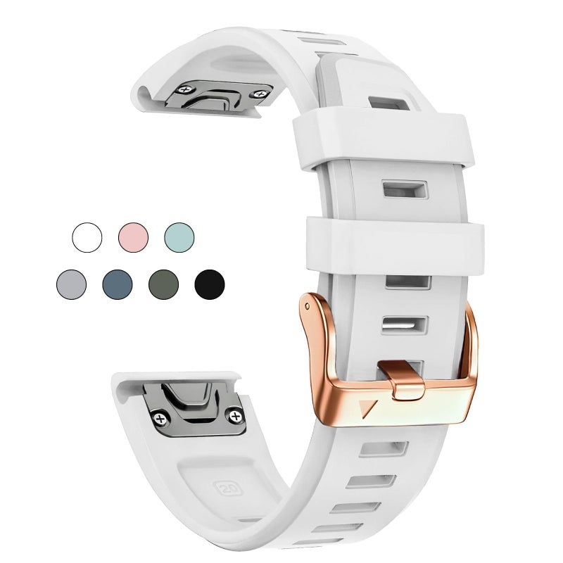 OUTVI 20mm Watch Band for Garmin fenix 5s fenix 6s fenix 7s pro soft silicone with Rose Gold buckle quick fit 20 bands Replacement for garmin epix pro gen 2 42mm long strap women White - Image 1