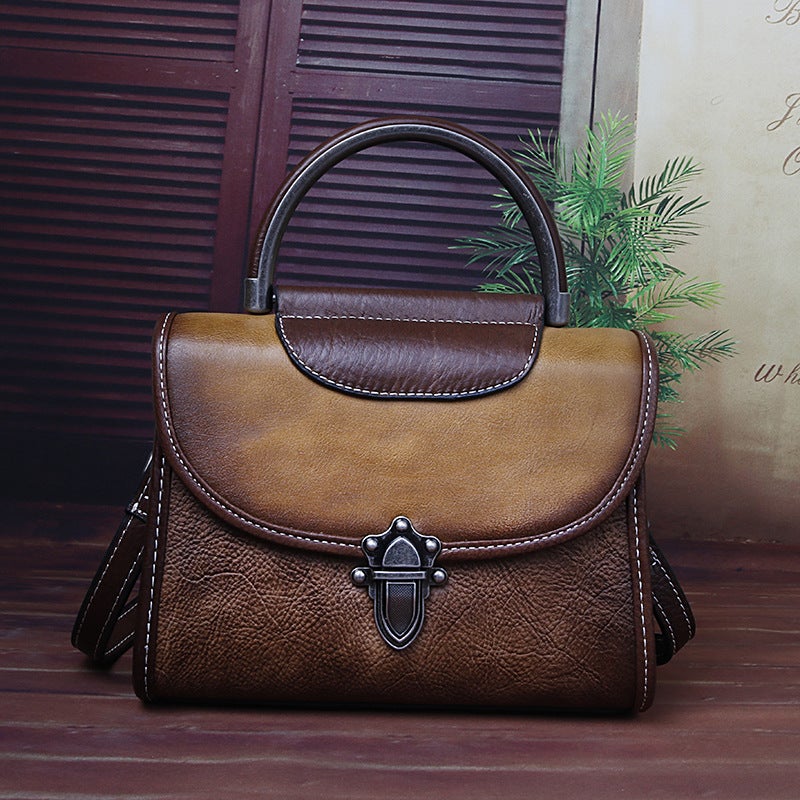 2023 New First Layer Cowhide Mini Bag Artificial Color Retro Style Chinese Style Shoulder Crossbody Bag For Women - Image 4
