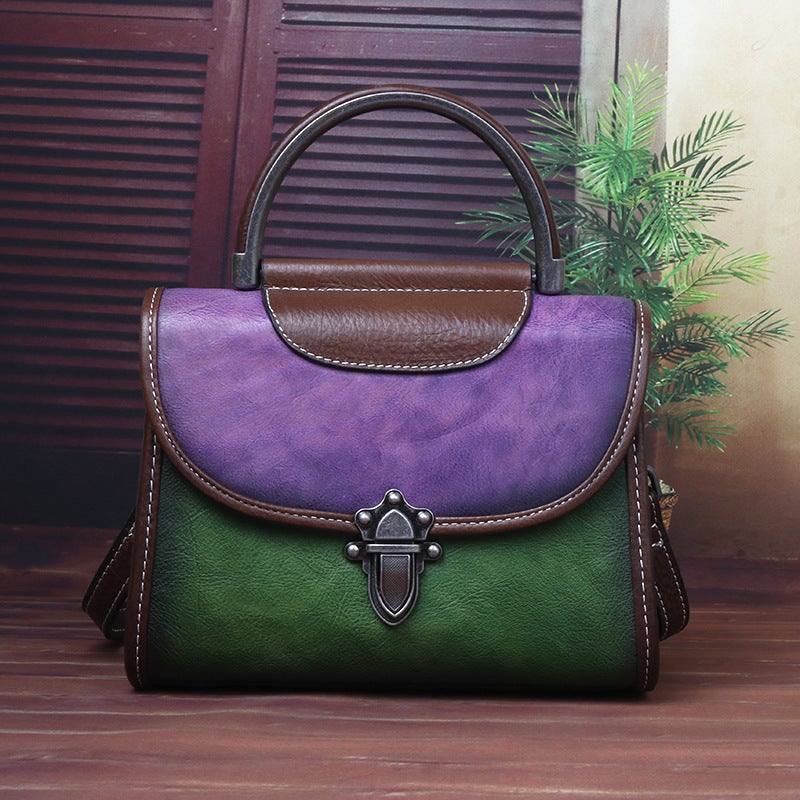2023 New First Layer Cowhide Mini Bag Artificial Color Retro Style Chinese Style Shoulder Crossbody Bag For Women - Image 3