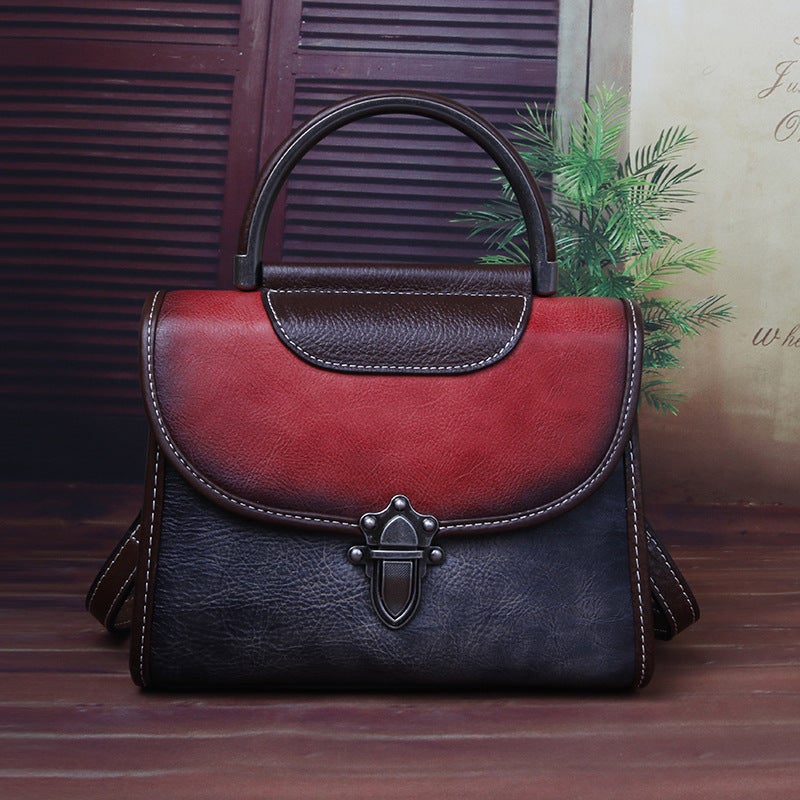 2023 New First Layer Cowhide Mini Bag Artificial Color Retro Style Chinese Style Shoulder Crossbody Bag For Women - Image 2