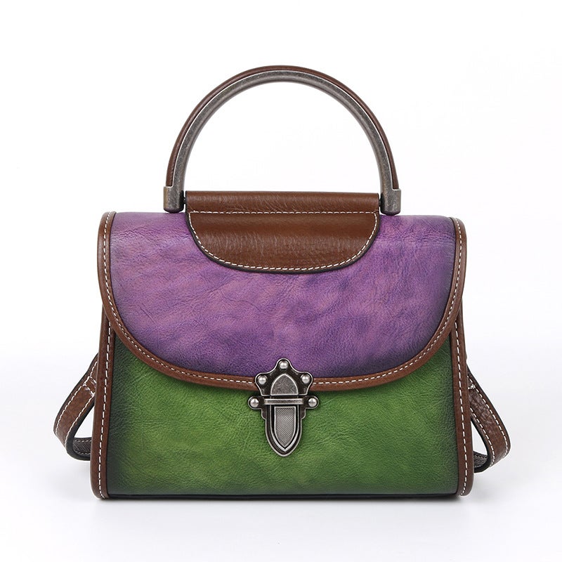 2023 New First Layer Cowhide Mini Bag Artificial Color Retro Style Chinese Style Shoulder Crossbody Bag For Women - Image 1