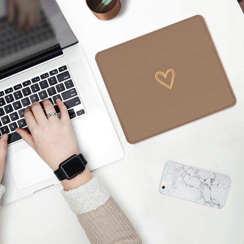 Seorsok Square Aesthetic Cute Heart Mouse Pad,Office Home Personalized Mouse Mat Design,Waterproof Funny Mousepad,Non-Slip Rubber Base Computer Mouse Pads for Wireless Mouse,Brown - Image 4