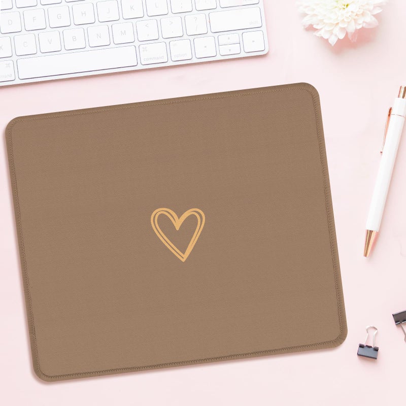 Seorsok Square Aesthetic Cute Heart Mouse Pad,Office Home Personalized Mouse Mat Design,Waterproof Funny Mousepad,Non-Slip Rubber Base Computer Mouse Pads for Wireless Mouse,Brown - Image 2