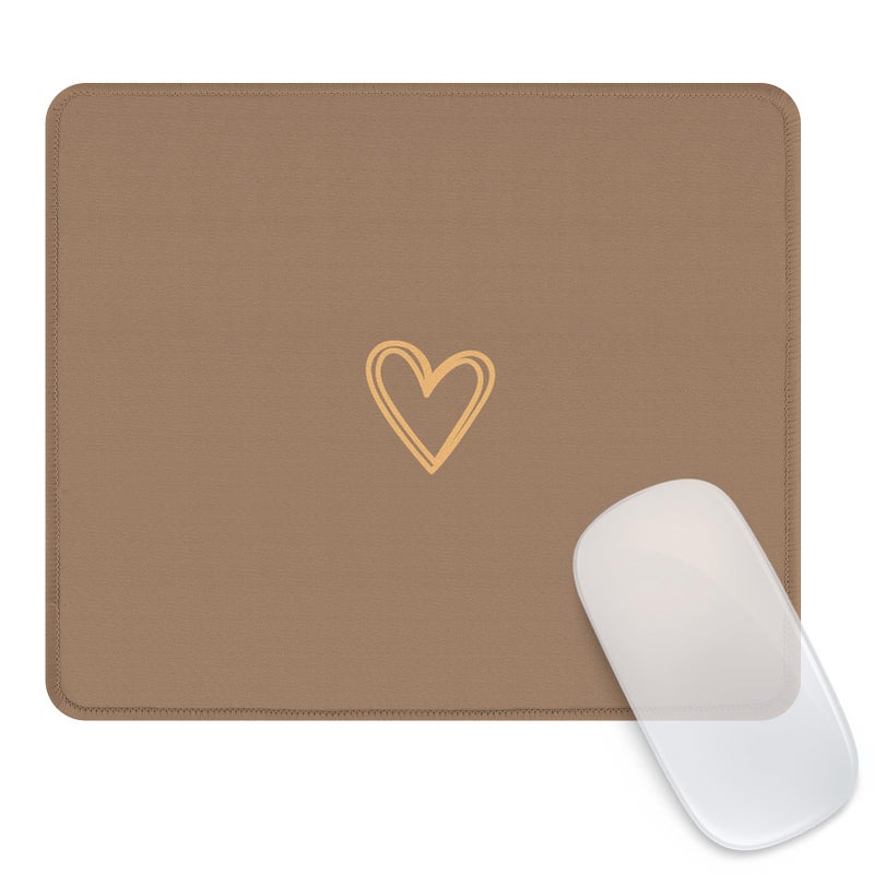 Seorsok Square Aesthetic Cute Heart Mouse Pad,Office Home Personalized Mouse Mat Design,Waterproof Funny Mousepad,Non-Slip Rubber Base Computer Mouse Pads for Wireless Mouse,Brown - Image 1