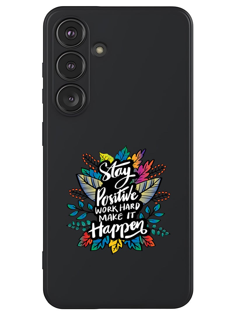 Theodor Protective Slim Fit Case Liquid Silicone Cover with Full Body Protection Anti-Scratch Shockproof Case For Samsung Galaxy S25 Plus (Black) - Stay positive make it happen - Image 1