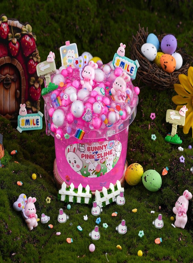 LAWOHO 300ml Bunny Slime Kit, Pink Clear Slimes for Kids Party Favors with 10 Add-Ins, Non Stick Slimes with Easter Eggs Clay, Easter Basket Stuffers for Kids Birthday Christmas, Pink Slime Making Kit - Image 5