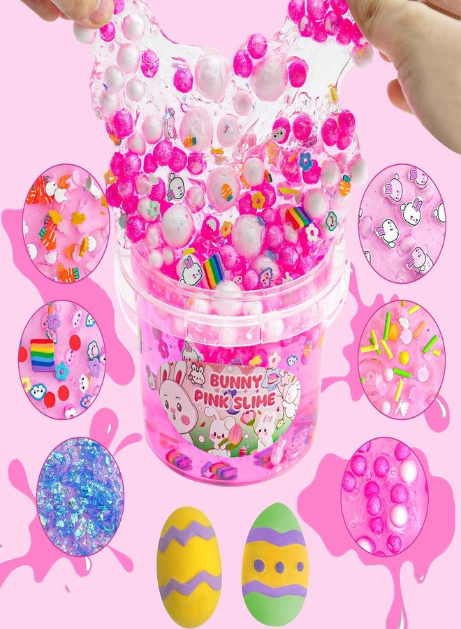 LAWOHO 300ml Bunny Slime Kit, Pink Clear Slimes for Kids Party Favors with 10 Add-Ins, Non Stick Slimes with Easter Eggs Clay, Easter Basket Stuffers for Kids Birthday Christmas, Pink Slime Making Kit - Image 3