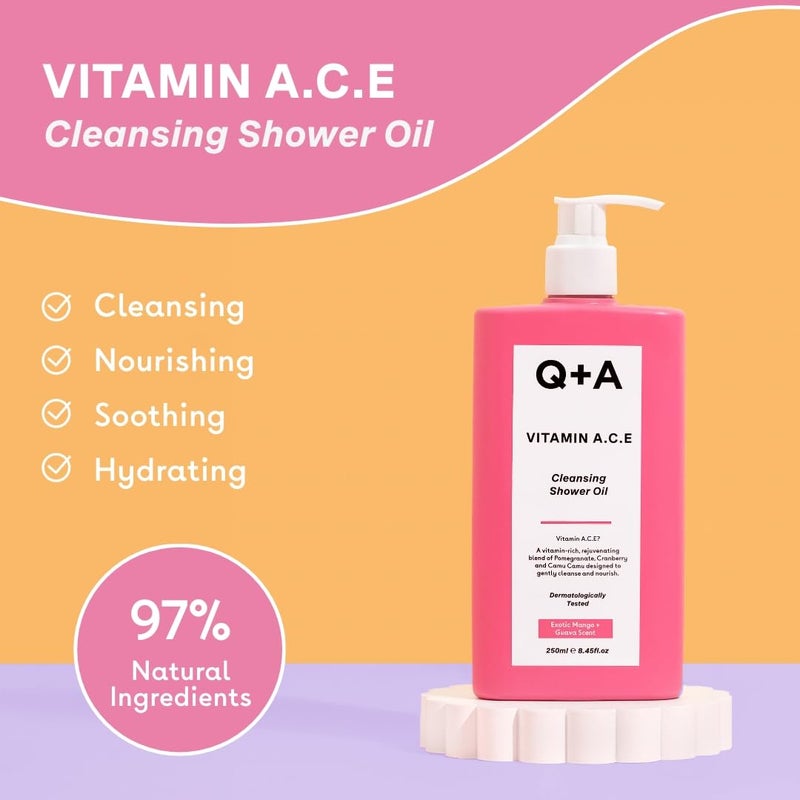 Q+A Vitamin A.C.E Cleansing Shower Oil (250ml), Cleansing Oil Shower Gel Alternative, Body Care, Hydrating Body Wash with Berry & Sea Buckthorn Oils, Tropical Mango & Guava Scent, Moisturizes, Soothes - Image 3