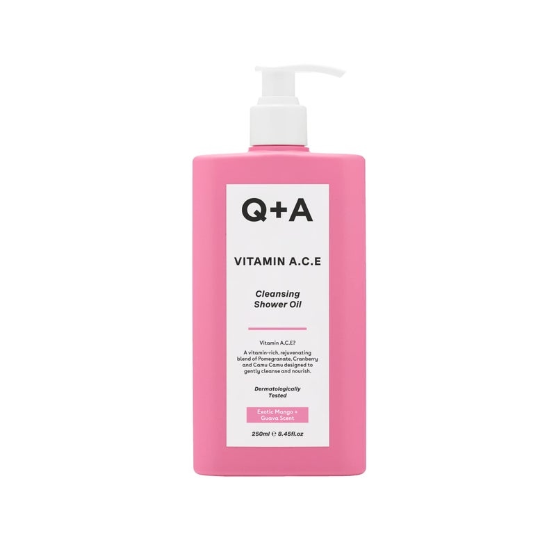 Q+A Vitamin A.C.E Cleansing Shower Oil (250ml), Cleansing Oil Shower Gel Alternative, Body Care, Hydrating Body Wash with Berry & Sea Buckthorn Oils, Tropical Mango & Guava Scent, Moisturizes, Soothes - Image 1