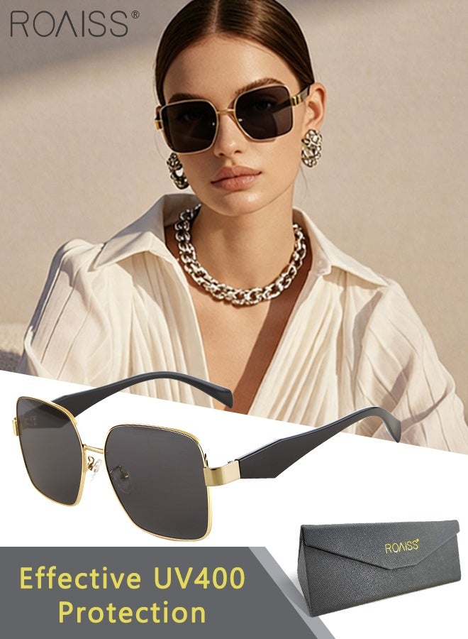roaiss Women's Square Sunglasses, UV400 Protection Sun Glasses with Gold Frame, Fashion Sun Shades for Women with Glasses Case, 57mm - Image 1
