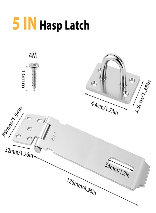 MOWPOG 2 Pcs Door Locks Hasp Latch, 5 Inch Stainless Steel Safety Packlock Clasp, Extra Thick Hinge Lock with Screws, Brushed Finish, for Gate, Cabinet, Closet, Shed (5 INCH) - Image 2