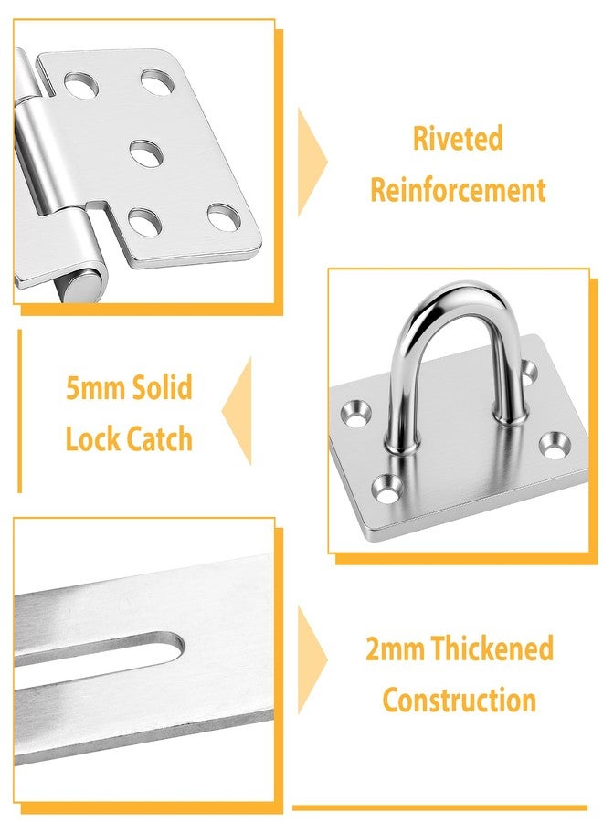MOWPOG 2 Pcs Door Locks Hasp Latch, 5 Inch Stainless Steel Safety Packlock Clasp, Extra Thick Hinge Lock with Screws, Brushed Finish, for Gate, Cabinet, Closet, Shed (5 INCH) - Image 5