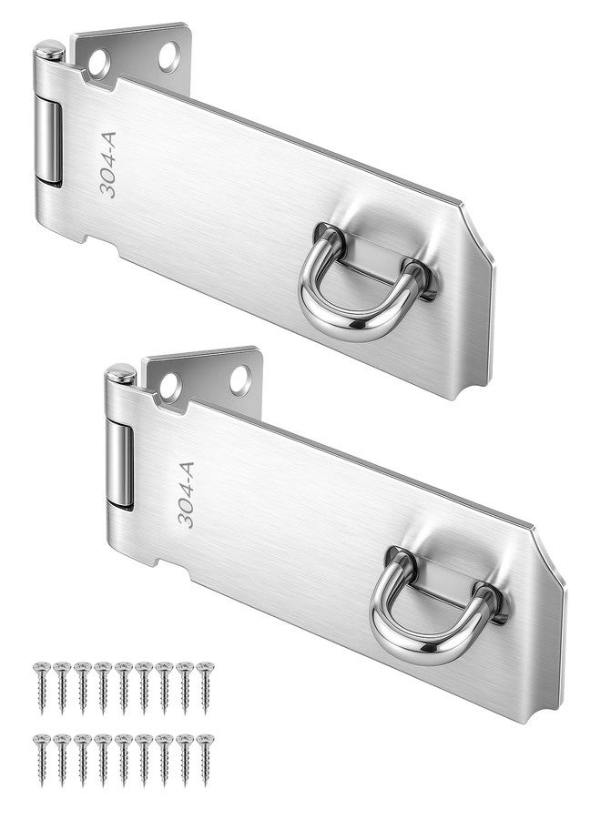 MOWPOG 2 Pcs Door Locks Hasp Latch, 5 Inch Stainless Steel Safety Packlock Clasp, Extra Thick Hinge Lock with Screws, Brushed Finish, for Gate, Cabinet, Closet, Shed (5 INCH) - Image 1