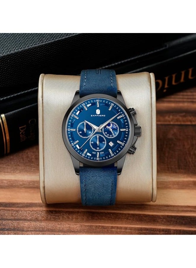 Sapphero Mens Watches Multifunction Chronograph Date Quartz Watch for Men Brown Leather Band Analog Wrist Watch Gift for Men Casual Business - Image 5