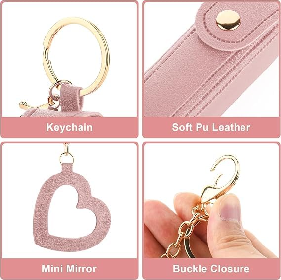Feelon Feelon Women Lipstick Holder Keychain with Mirror Soft PU Leather Portable Chapstick Holder Lipstick Pouch with Metal Key Ring for Trave Party Gift Pink Free  - Image 4