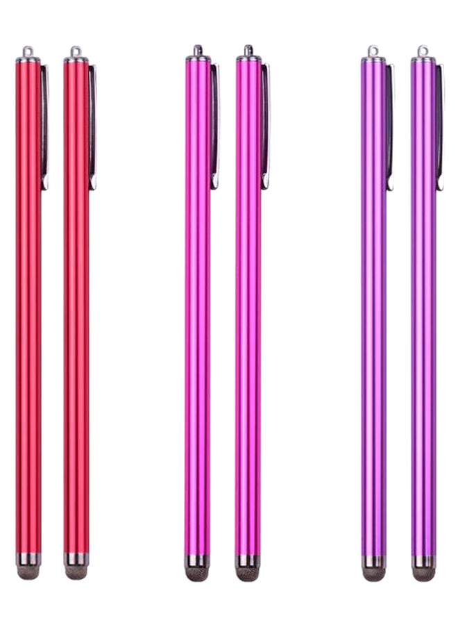 6-Piece Universal Capacitive Stylus Pen Set Red/Pink/Purple