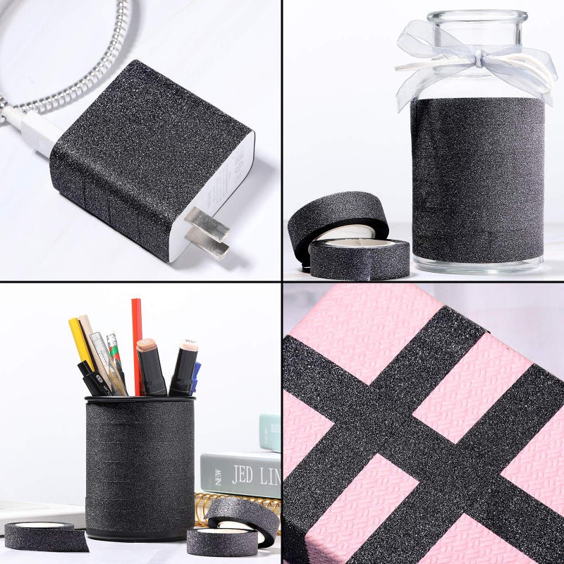 Zonon 4 Rolls 0.6 Inch x 11 Yards Glitter Washi Tape Crafting Glitter Masking Tape for Festival Decoration Scrapbooking  Journal  Planner  Gift Wrapping(Black) - Image 4