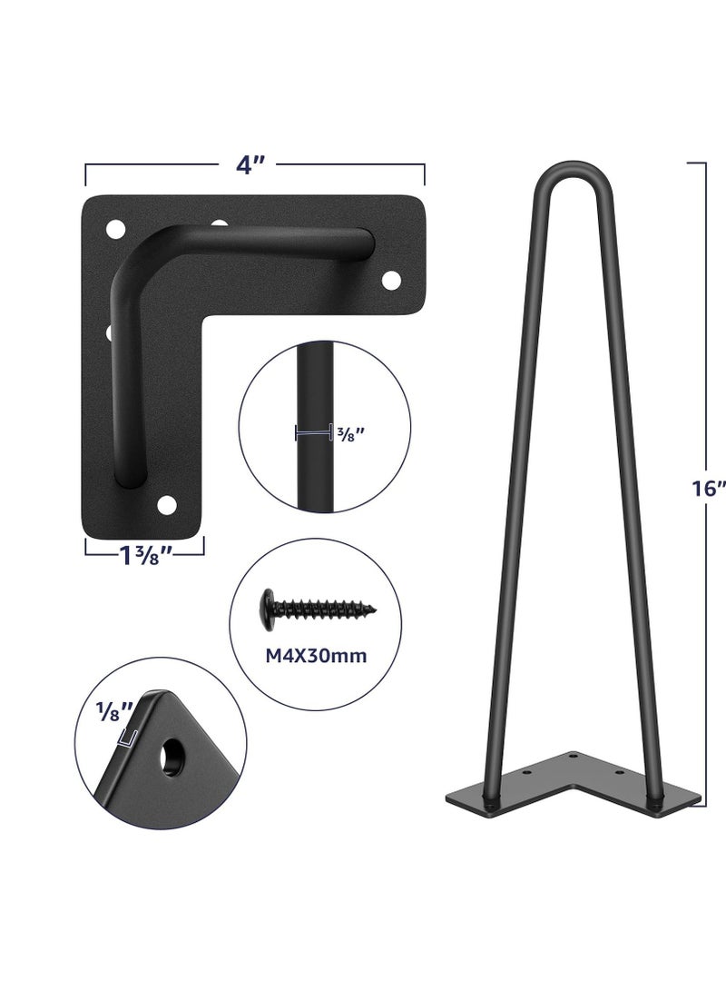 SMARTSTANDARD 16" Hairpin Furniture Legs, Metal Home DIY Projects for Nightstand, Coffee Table, Desk, etc with Rubber Floor Protectors Black 4PCS - Image 3