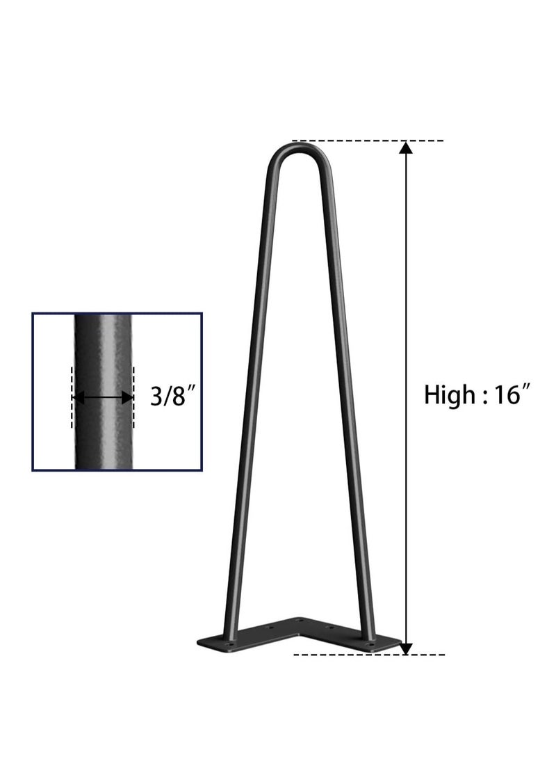 SMARTSTANDARD 16" Hairpin Furniture Legs, Metal Home DIY Projects for Nightstand, Coffee Table, Desk, etc with Rubber Floor Protectors Black 4PCS - Image 1