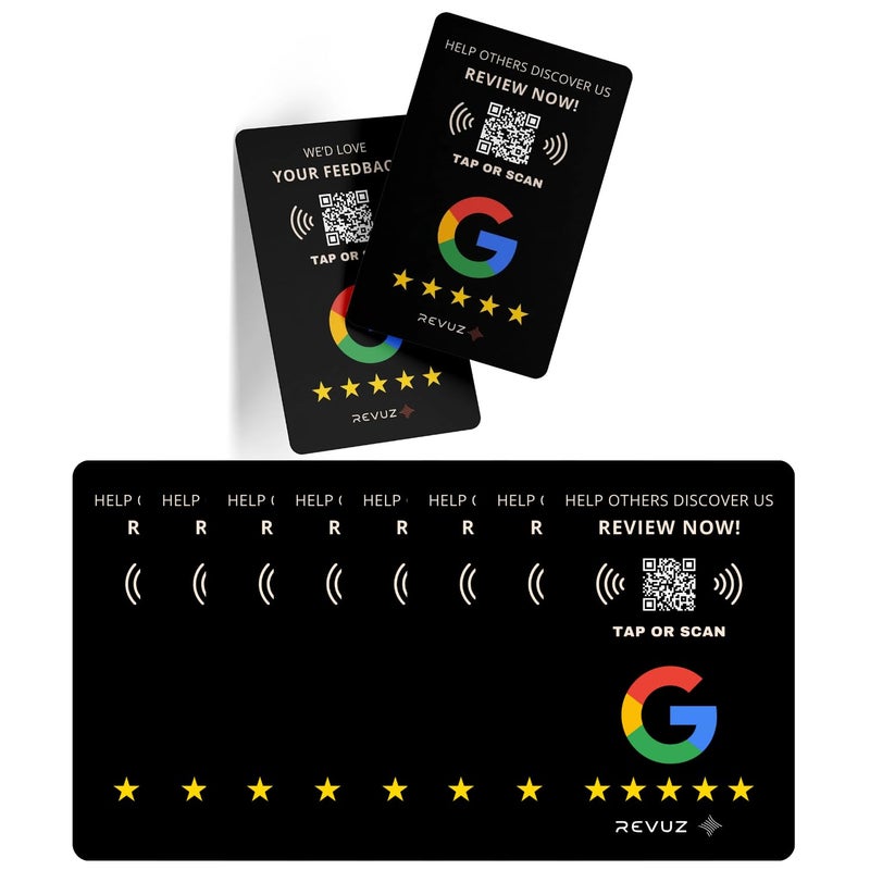 REVUZ Review Card Black – Equipped with NFC Chip and QR Code, Instant Activation with Your Business Page Link, Tap or Scan to Access, Standard Size (86x54mm) (8) - Image 1