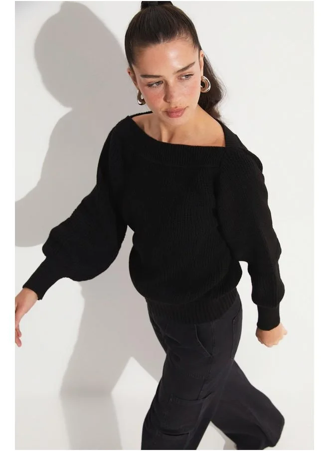 جون June Women Boat Neck Knitwear Sweater Black
