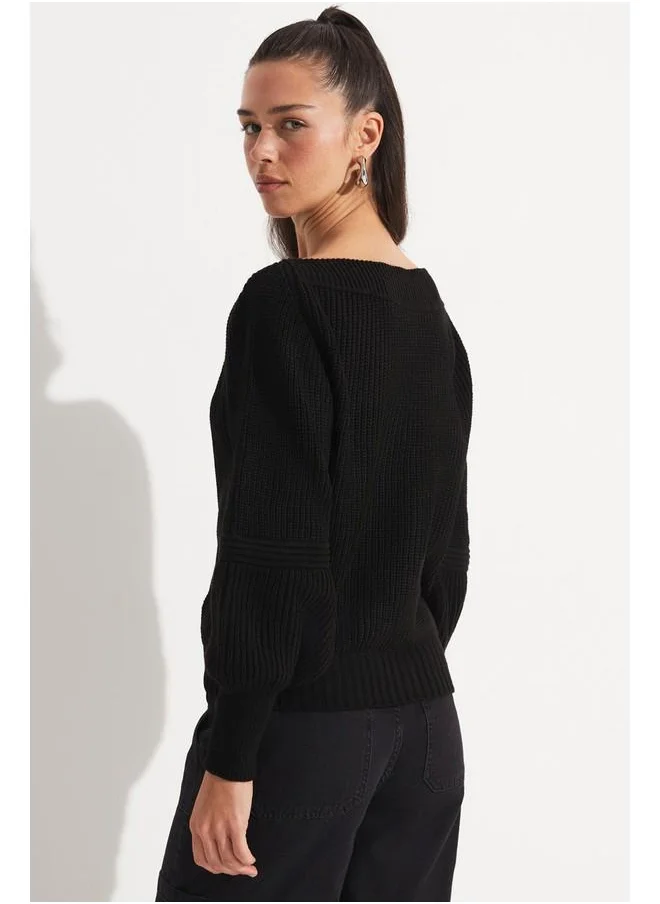 جون June Women Boat Neck Knitwear Sweater Black