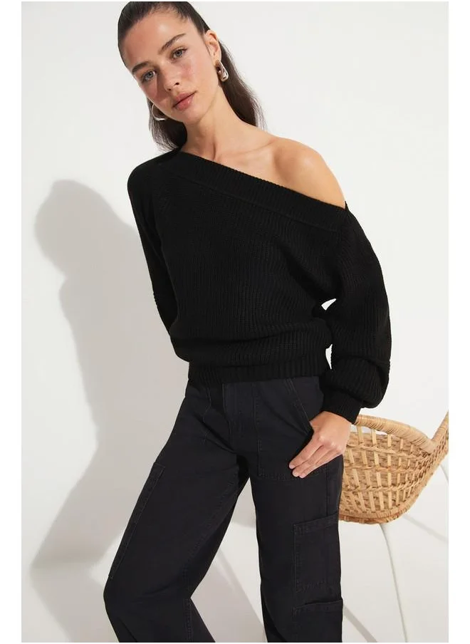 جون June Women Boat Neck Knitwear Sweater Black